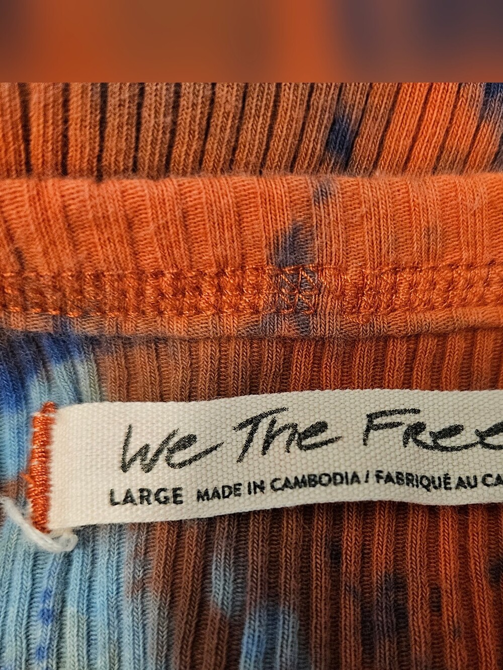 We The Free Orange Ribbed Tie-Dye Halter Tank with Blue and Cream Accents - Picture 5 of 6